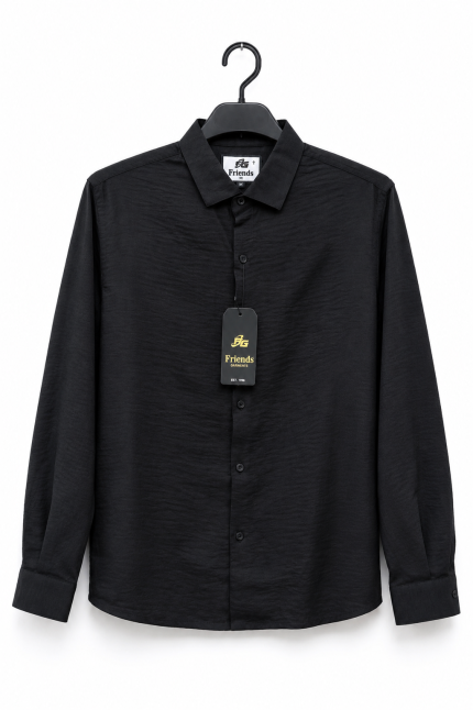 Boxy Solid Textured Black Shirt
