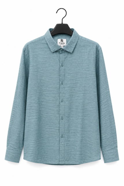 Boxy Solid Textured Slate Blue Shirt